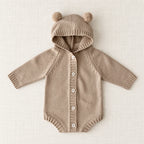 The Bear-Ear Hooded Knit Bodysuit — Khaki — studio product photograph