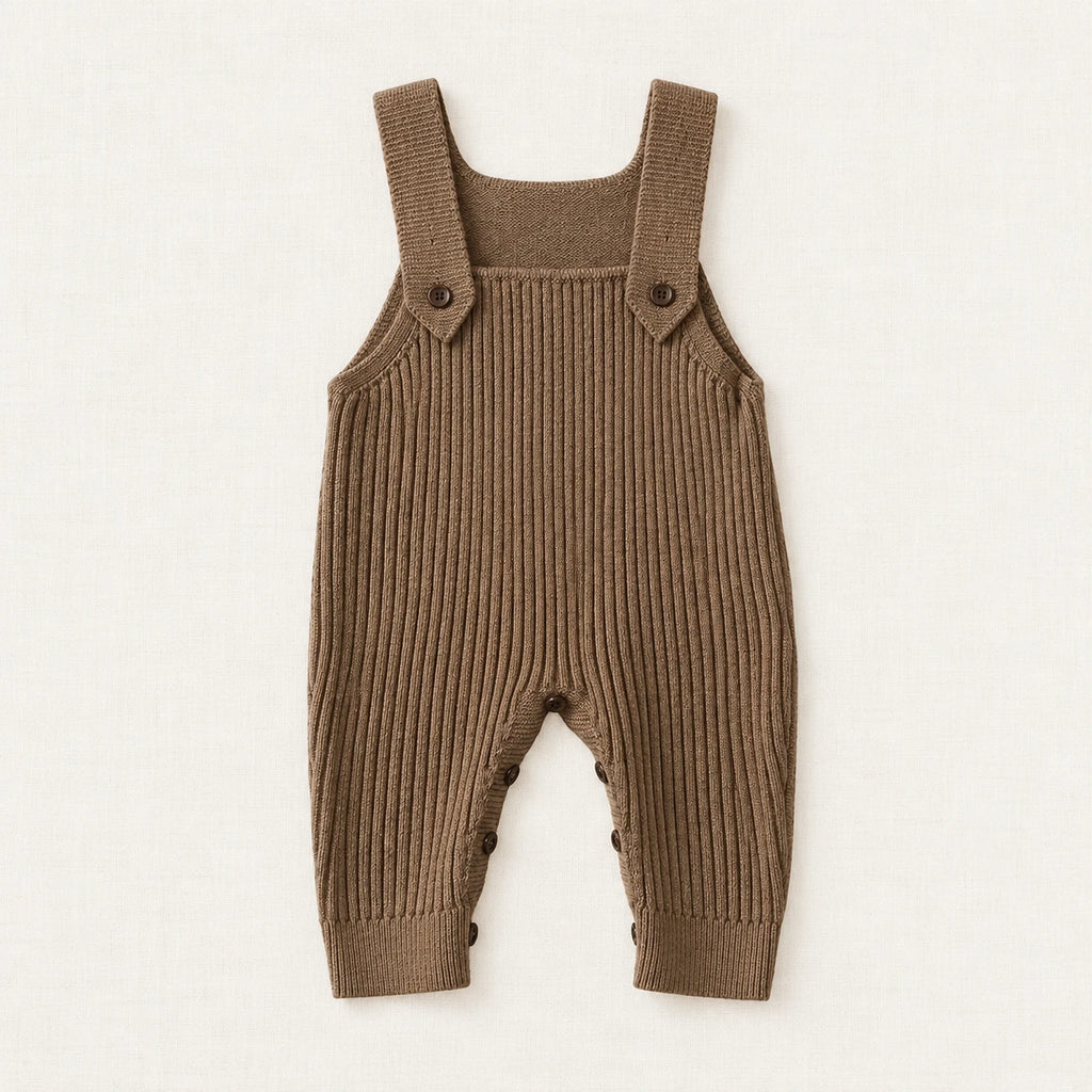 The Rib Knit Suspender Dungarees — Brown — studio product photograph