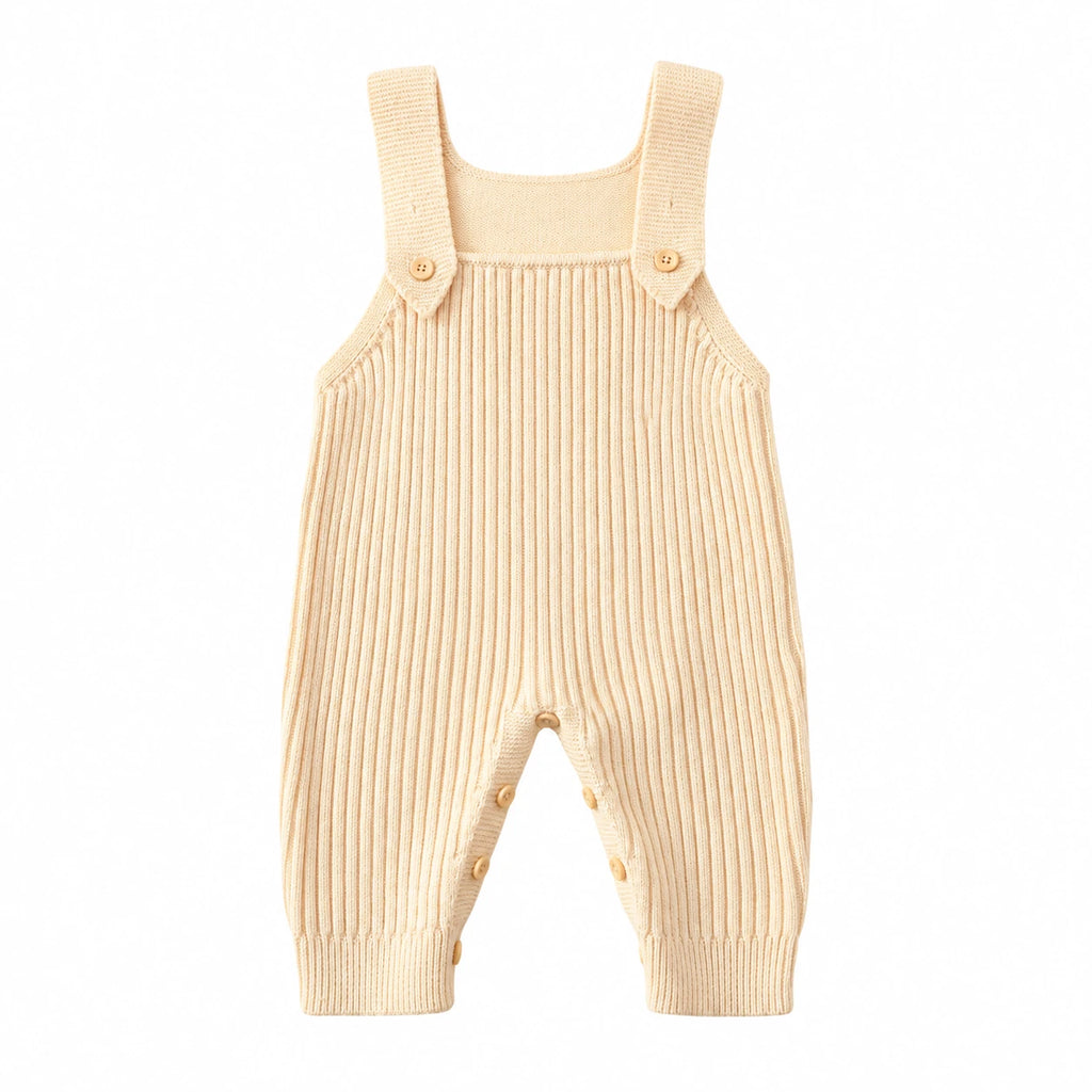 The Rib Knit Suspender Dungarees — Beige — studio product photograph