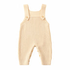 The Rib Knit Suspender Dungarees — Beige — studio product photograph