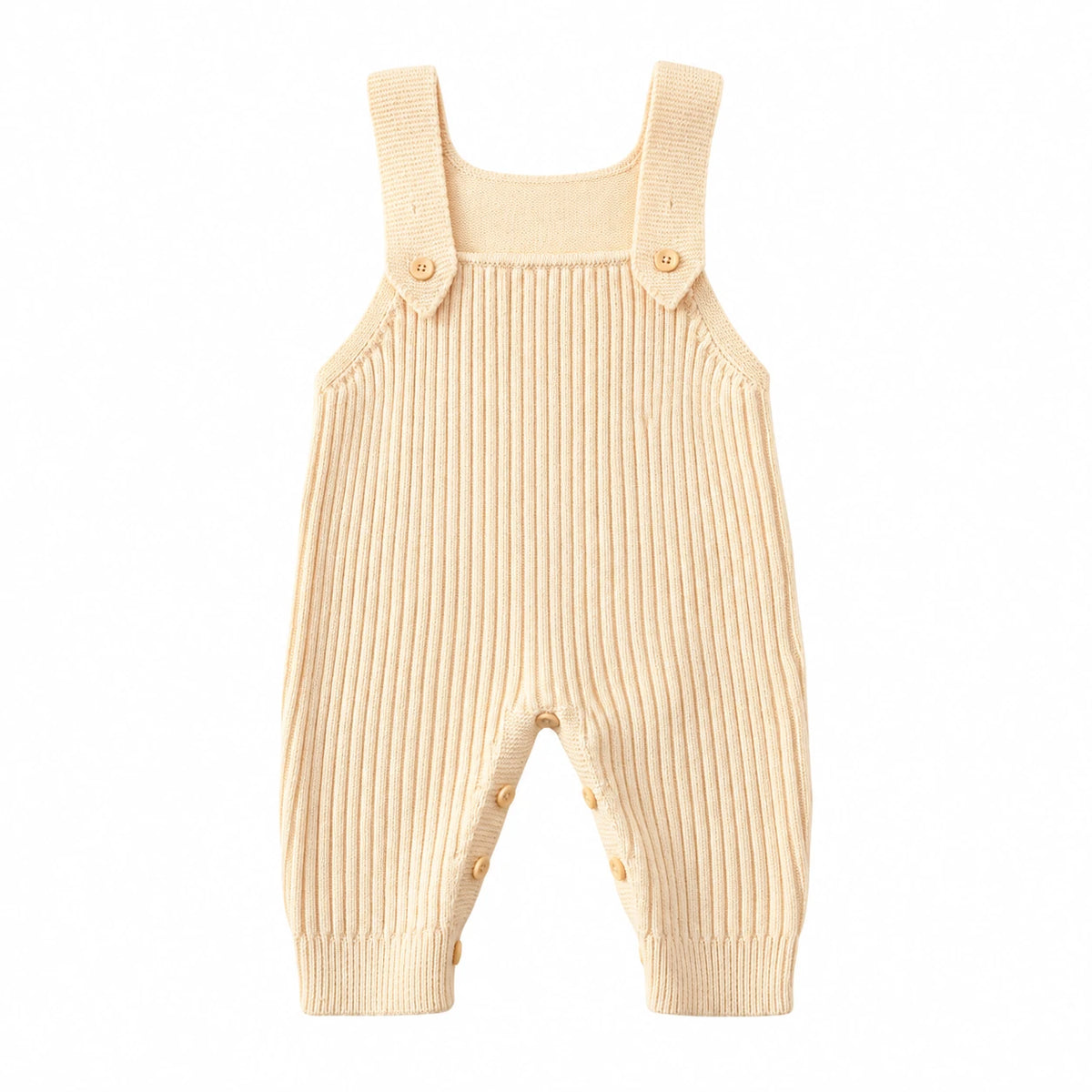 The Rib Knit Suspender Dungarees — Beige — studio product photograph