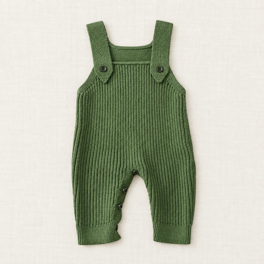 The Rib Knit Suspender Dungarees — Green — studio product photograph