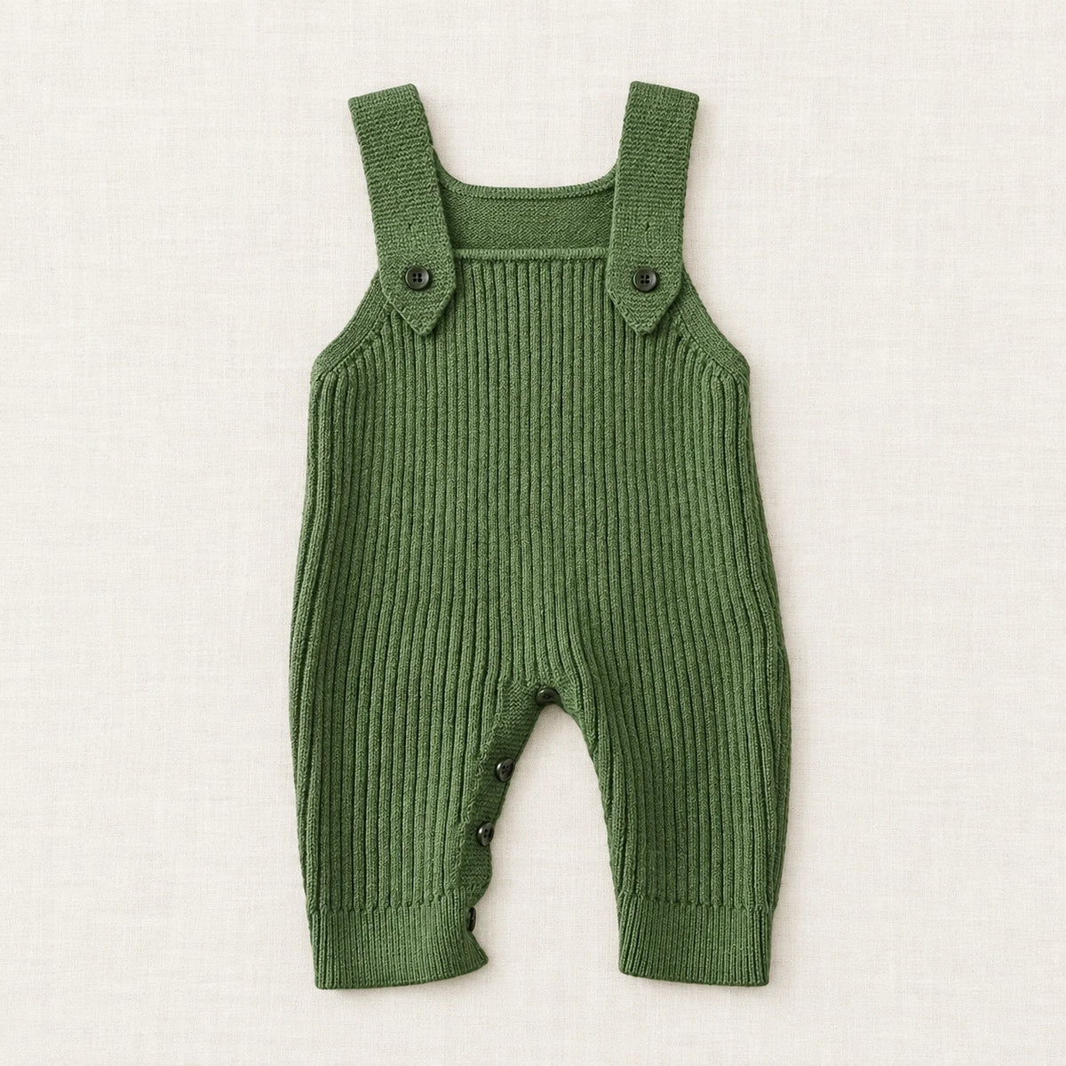 The Rib Knit Suspender Dungarees — Green — studio product photograph