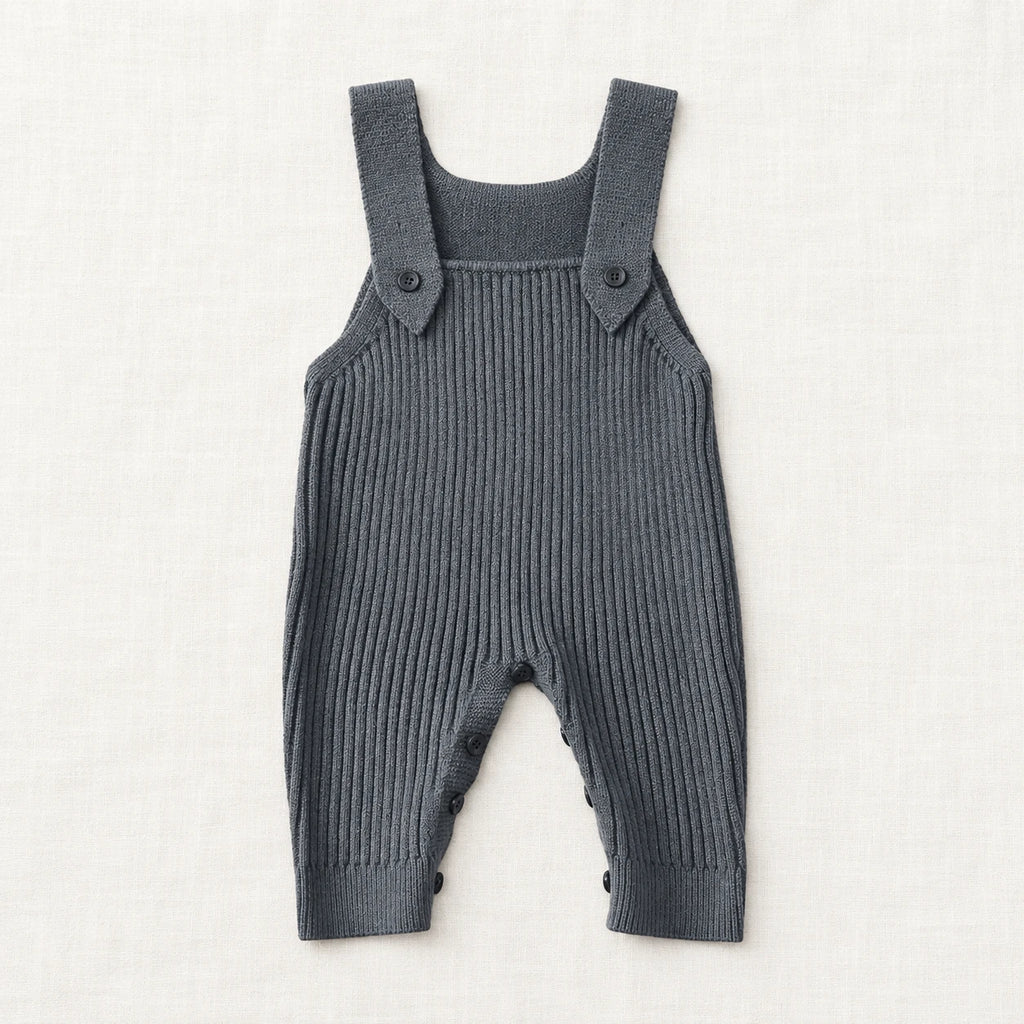 The Rib Knit Suspender Dungarees — Gray — studio product photograph
