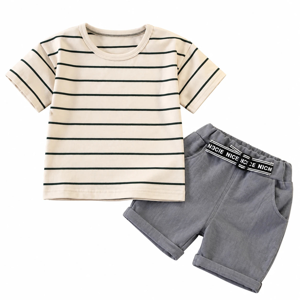 The Stripe Polo & Shorts Set — Ivory Fine Stripe — studio product photograph