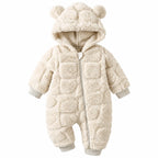 The Quilted Teddy-Hood Baby Romper — Ivory — studio product photograph