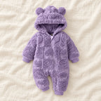 The Quilted Teddy-Hood Baby Romper — Purple — studio product photograph
