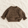 The Textured Cable Button Cardigan — Black — studio product photograph