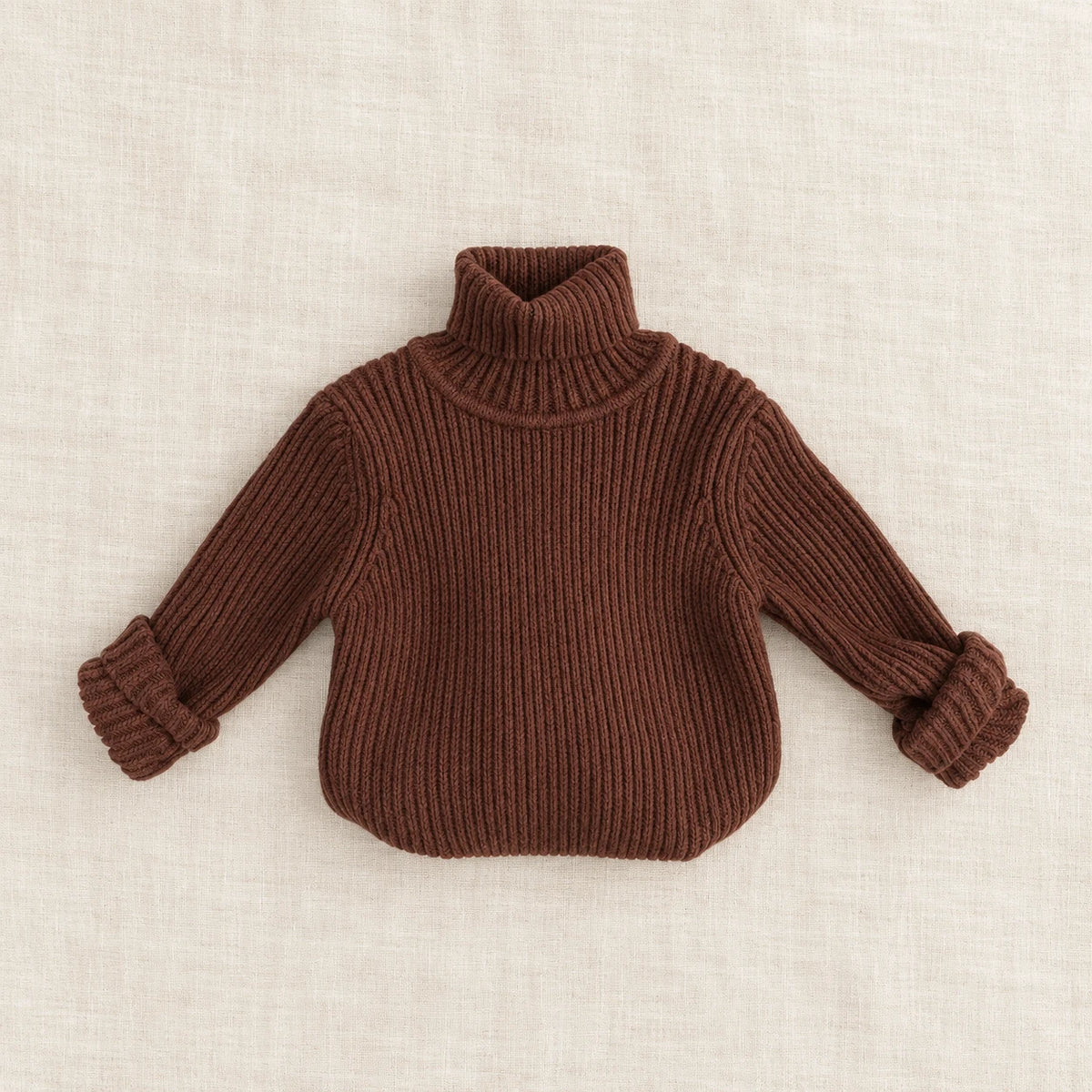 The Fine Knit High-Neck Sweater — Brown — studio product photograph