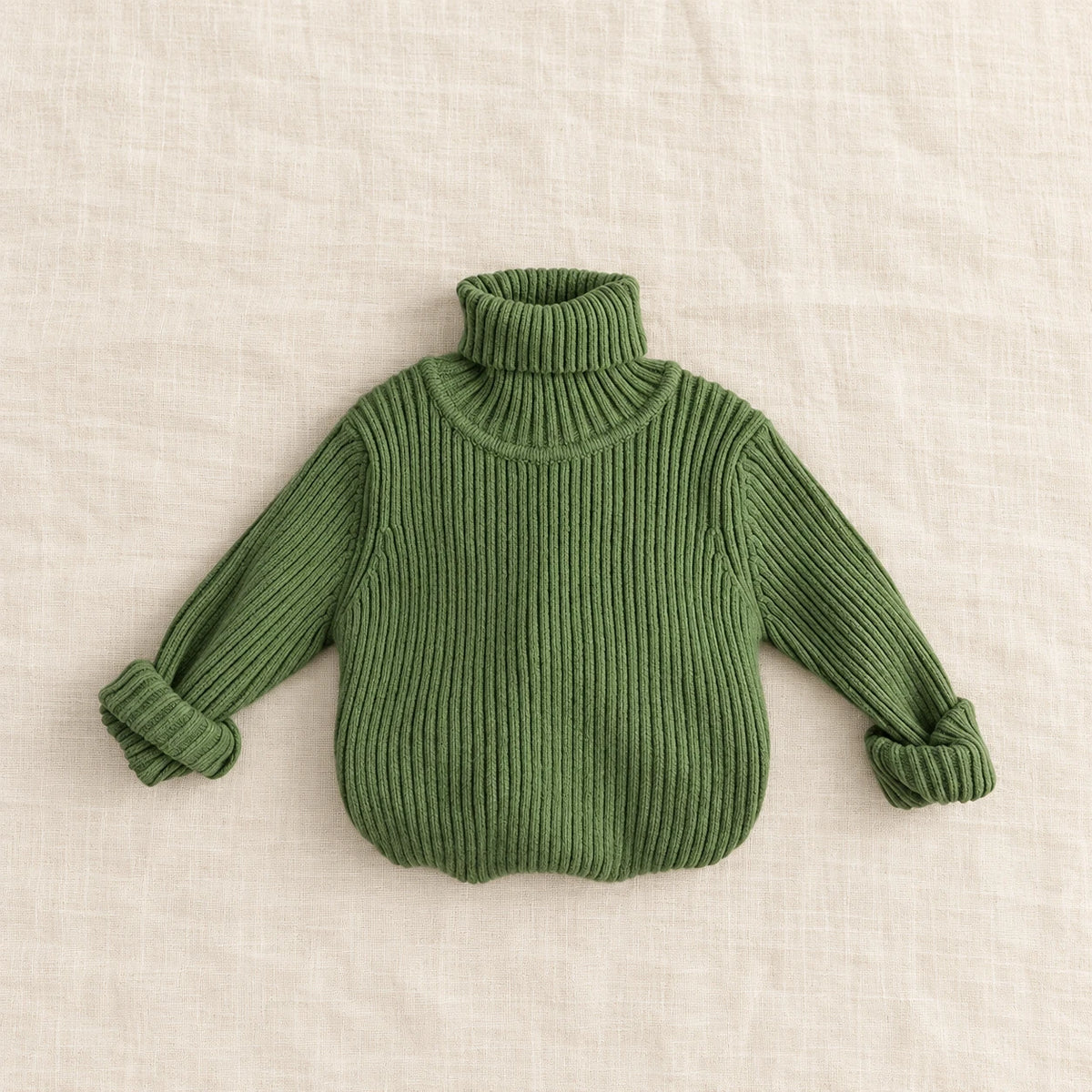 The Fine Knit High-Neck Sweater — Green — studio product photograph