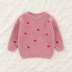 The Little Heart Knit Sweater — Rose Pink — studio product photograph
