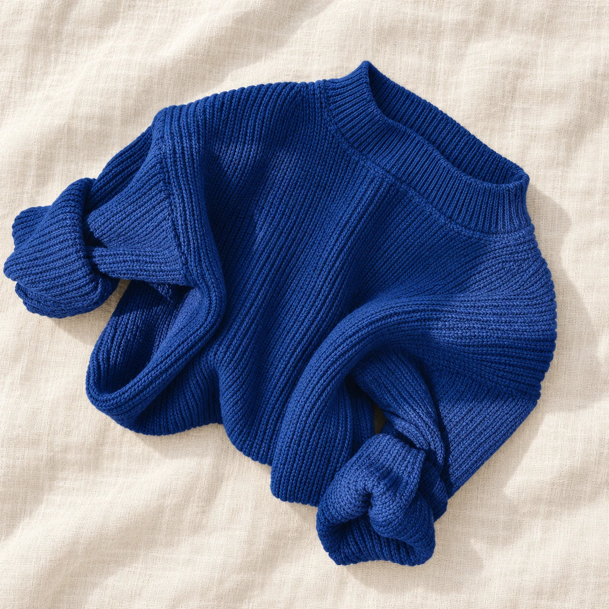 The Little Rib Crewneck Sweater — Blue — studio product photograph