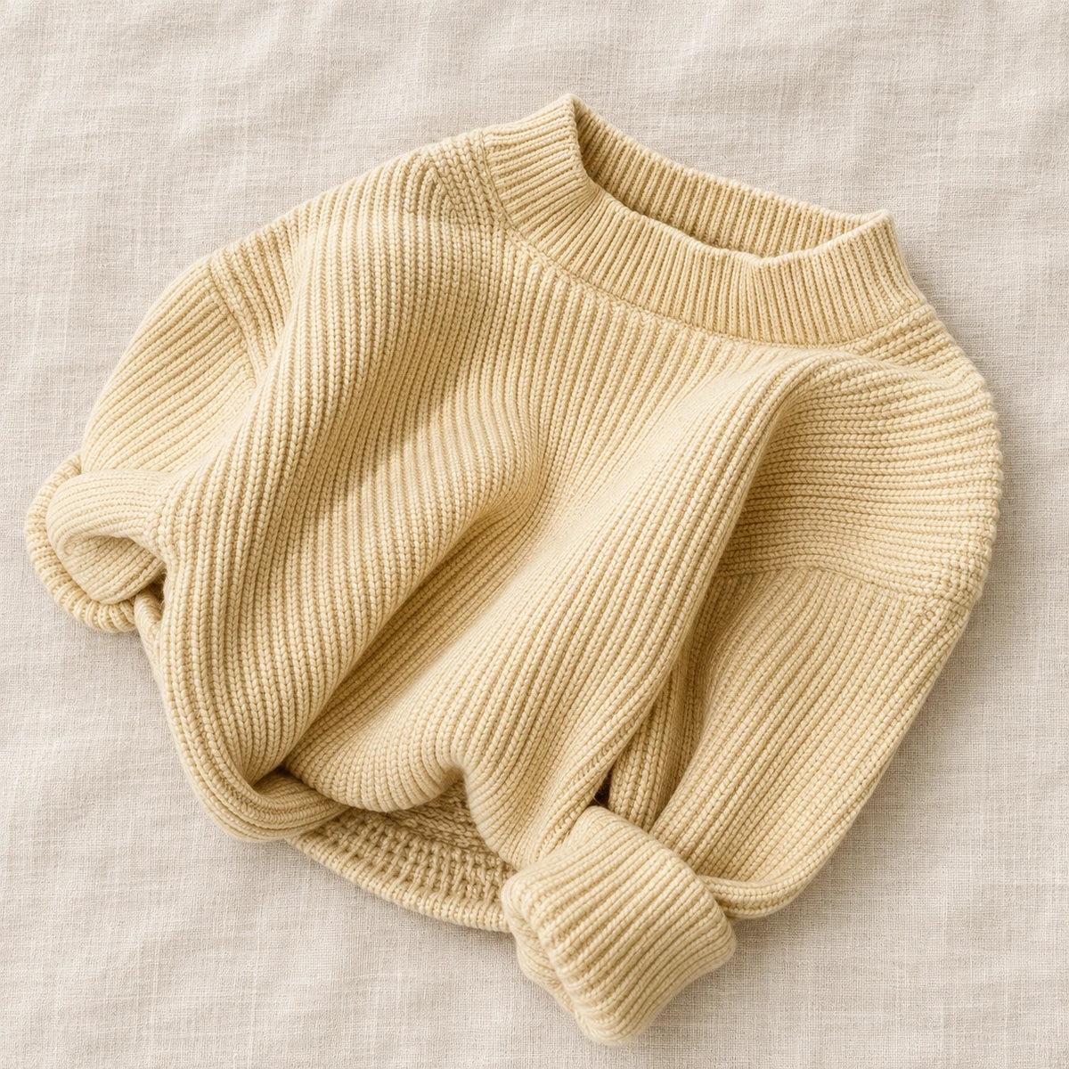 The Little Rib Crewneck Sweater — Champagne — studio product photograph