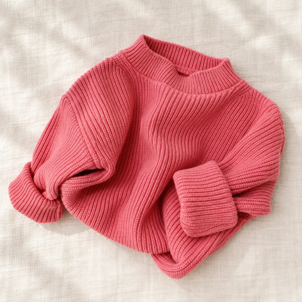 The Little Rib Crewneck Sweater — Watermelon Red — studio product photograph