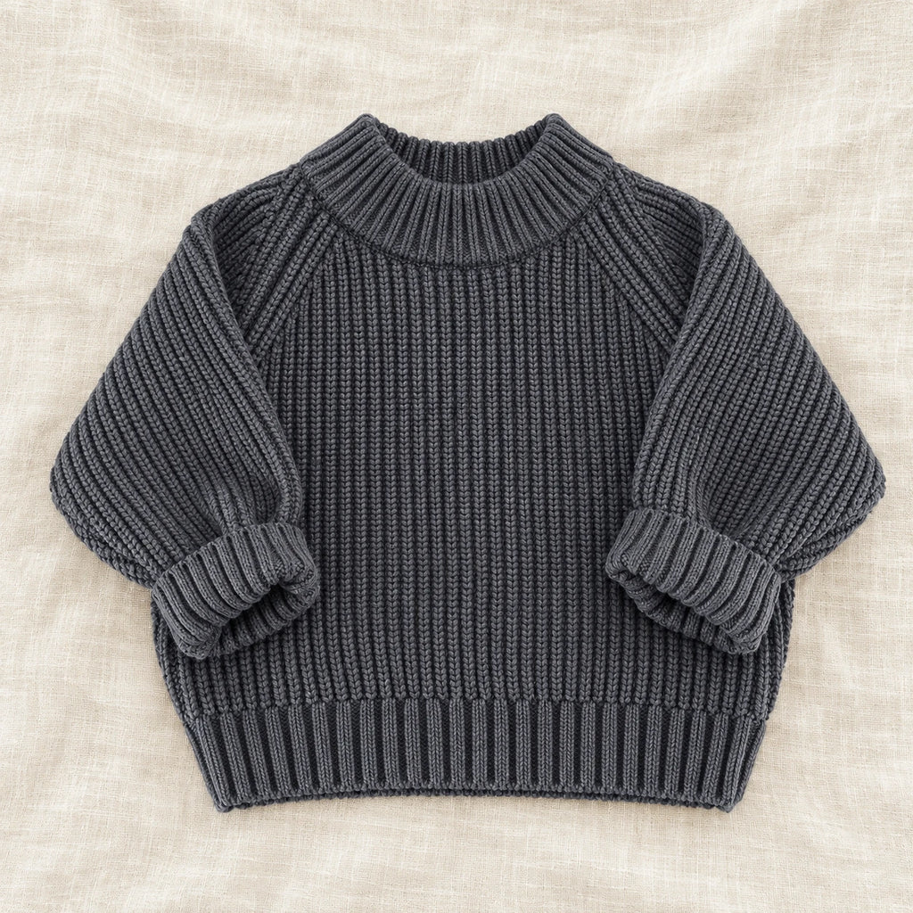 The Classic Rib Knit Pullover — Gray Blue — studio product photograph