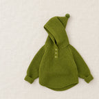 The Hooded Button Knit Cardigan — Green — studio product photograph