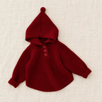 The Hooded Button Knit Cardigan — Red — studio product photograph