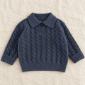 The Cable Knit Short-Sleeve Polo — Gray Blue — studio product photograph