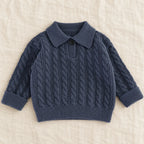 The Cable Knit Short-Sleeve Polo — Gray Blue — studio product photograph