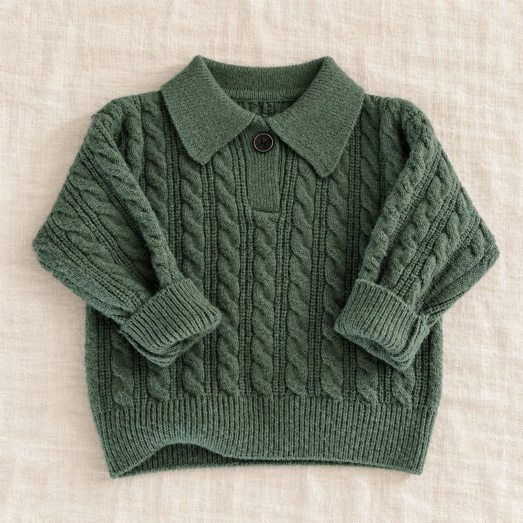 The Cable Knit Short-Sleeve Polo — Green — studio product photograph