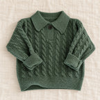 The Cable Knit Short-Sleeve Polo — Green — studio product photograph