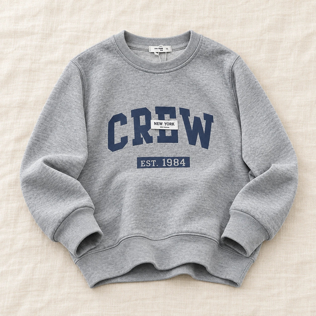 The Everyday Kids Sweatshirt — Gray Crew Print — studio product photograph