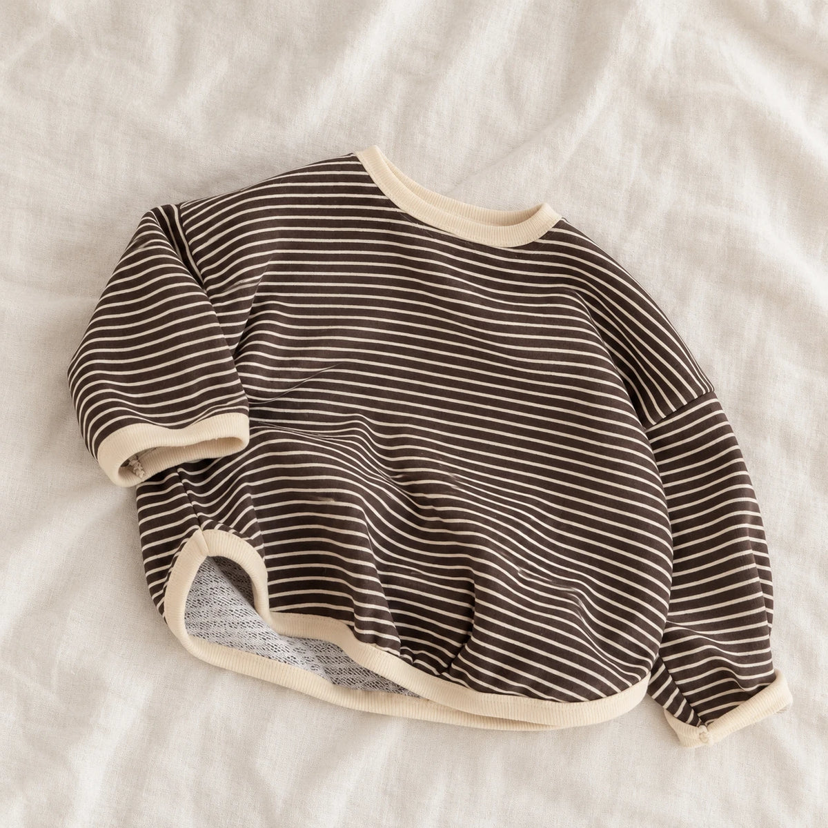 The Everyday Kids Sweatshirt — Brown & Ivory Stripes — studio product photograph
