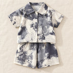 The Printed Shirt & Shorts Outfit — Gray Watercolour — studio product photograph