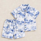 The Printed Shirt & Shorts Outfit — Blue Watercolour — studio product photograph