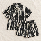 The Printed Shirt & Shorts Outfit — Black Abstract — studio product photograph