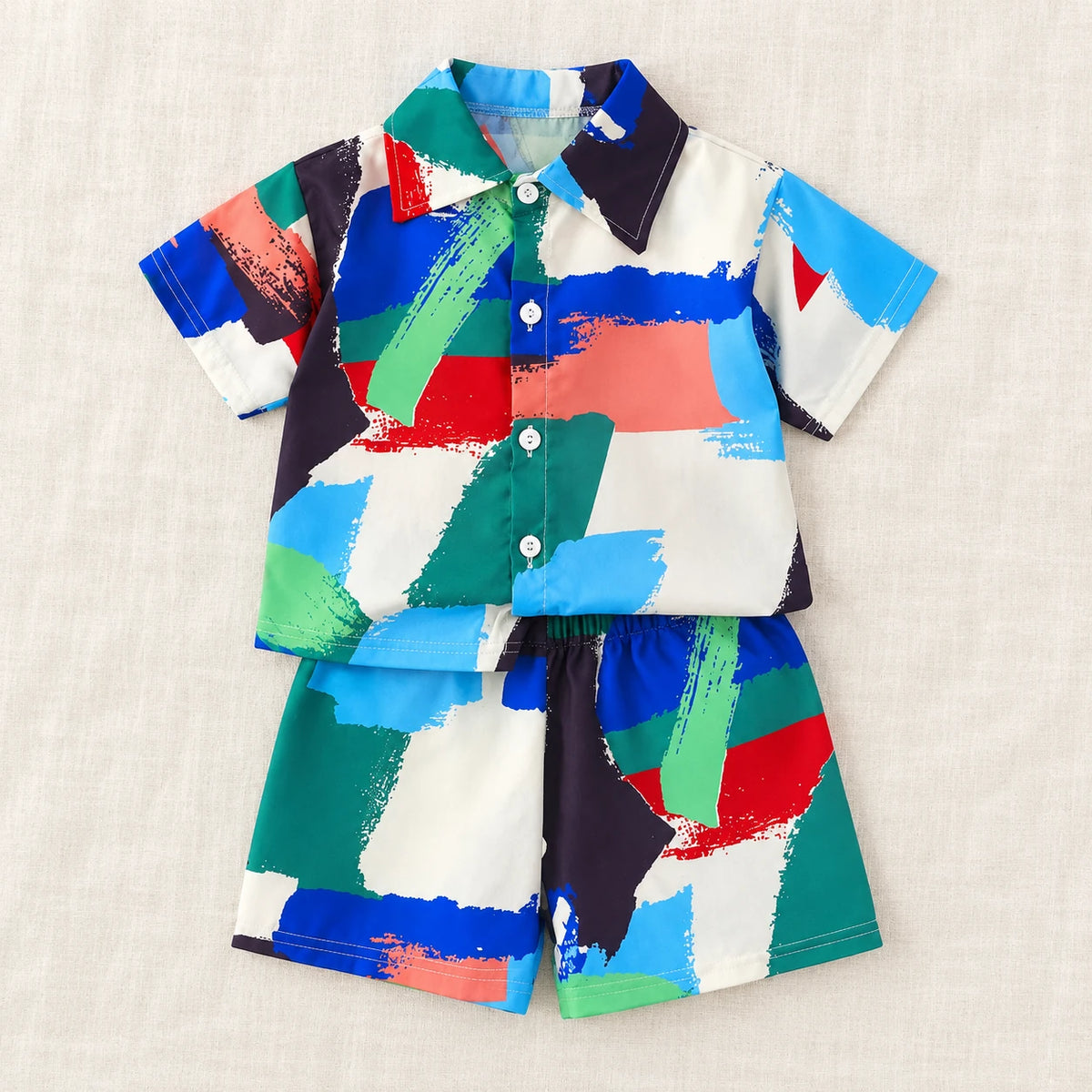 The Printed Shirt & Shorts Outfit — Colourblock — studio product photograph