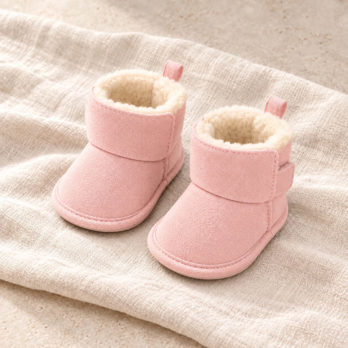 The Cozy Velcro Baby Boots — Pink — studio product photograph