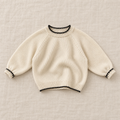 Cream contrast-trim knit sweater, front view