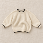 Cream contrast-trim knit sweater, front view