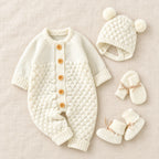 The Newborn Knit Wardrobe — Ivory, Complete Set in boutique studio photograph