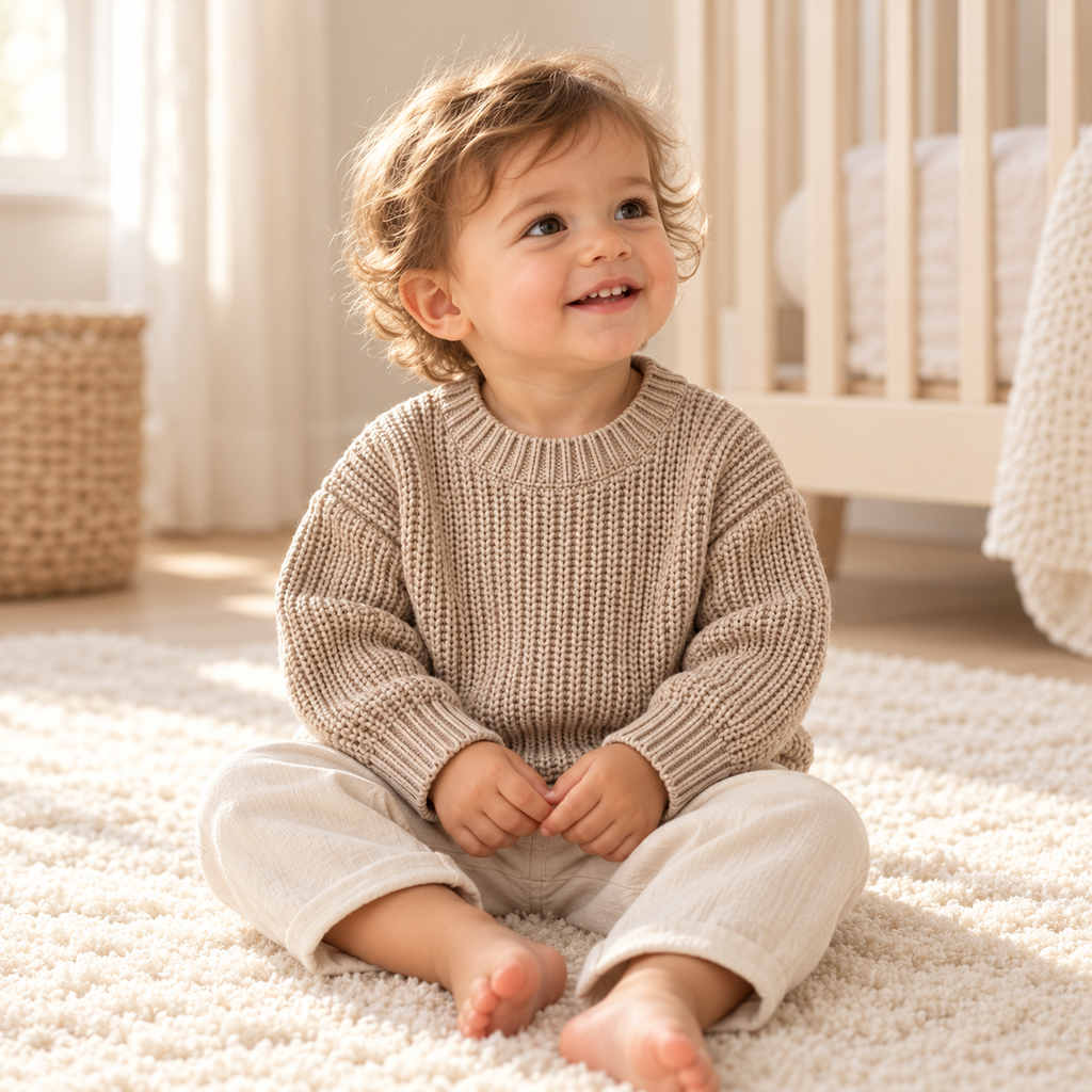 A child wearing The Everyday Chunky Knit Sweater in Beige