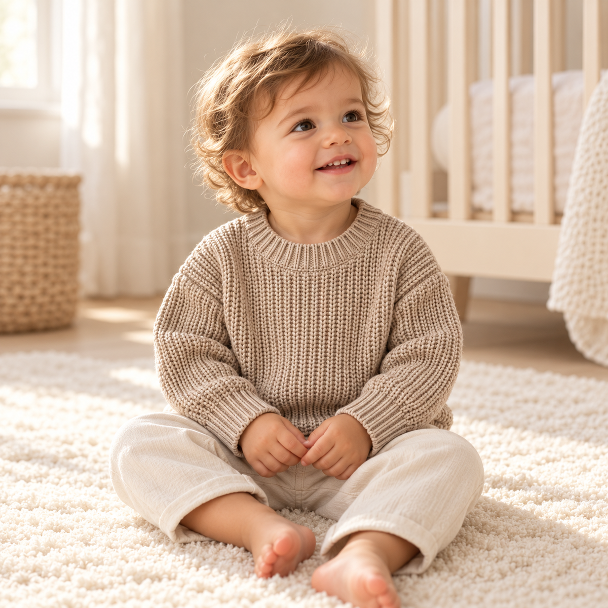 A child wearing The Everyday Chunky Knit Sweater in Beige