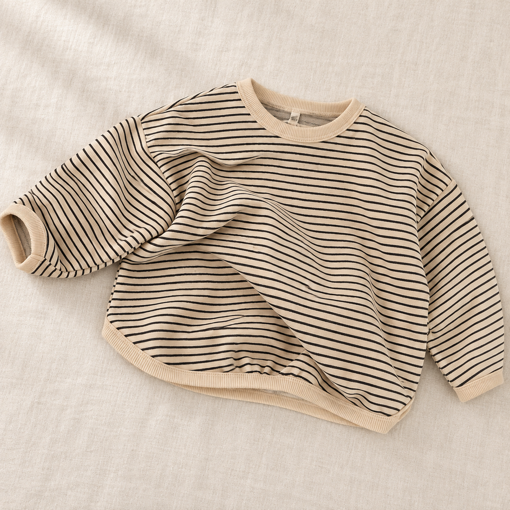 The Everyday Fine Stripe Sweatshirt on ivory linen