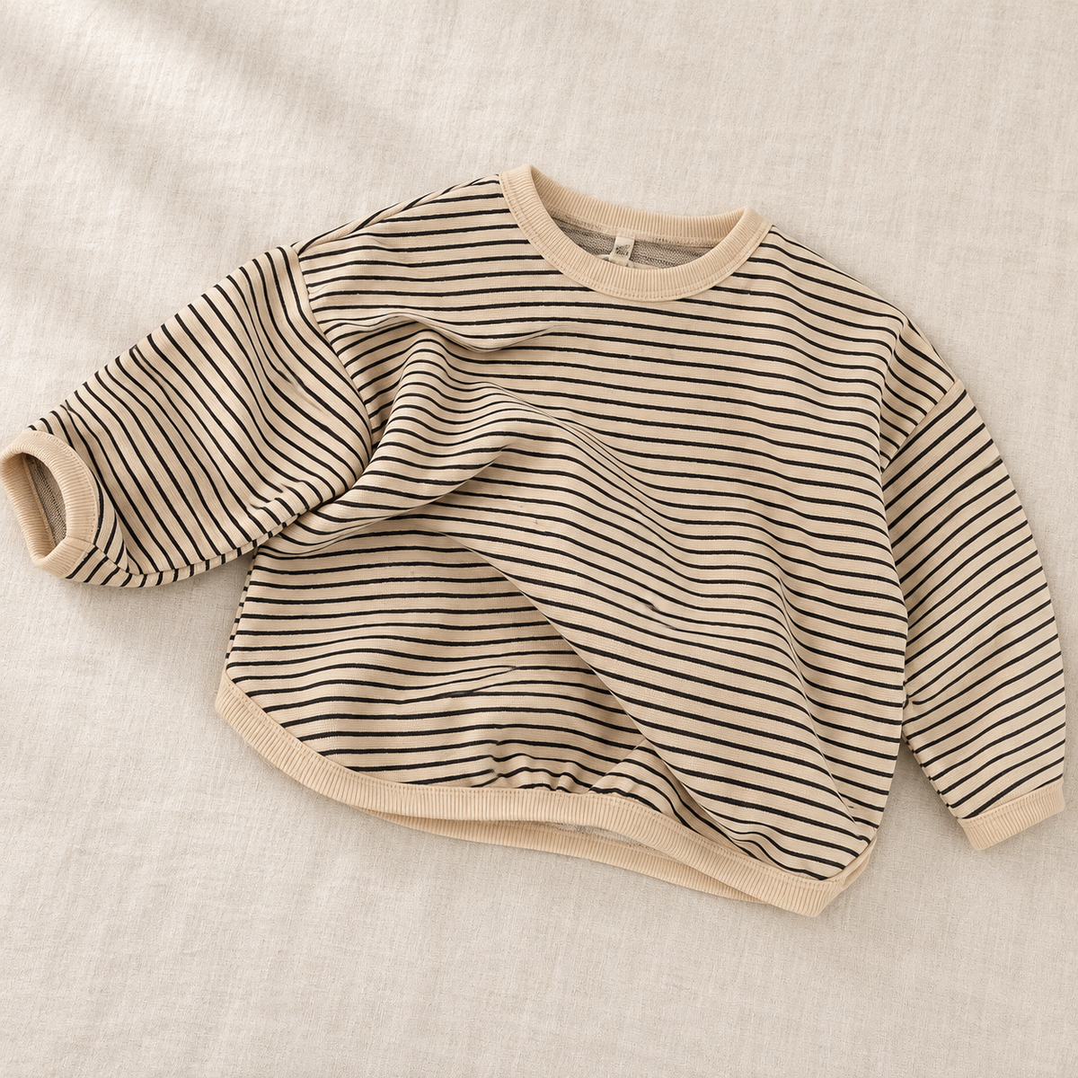 The Everyday Fine Stripe Sweatshirt on ivory linen