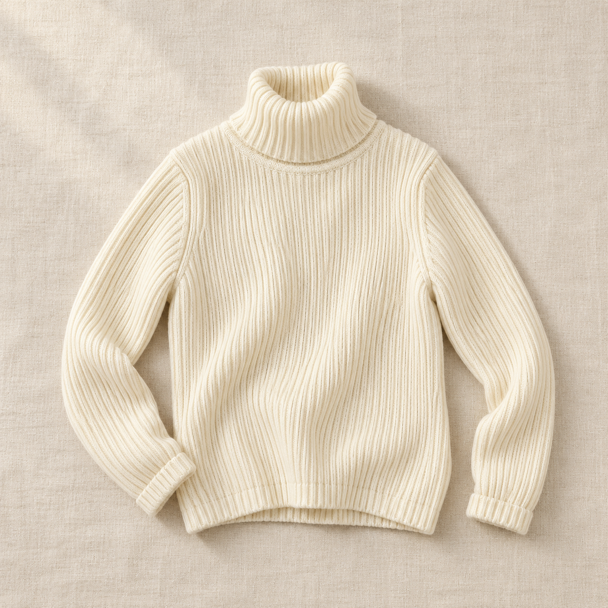 The Fine Knit High-Neck Sweater on ivory linen