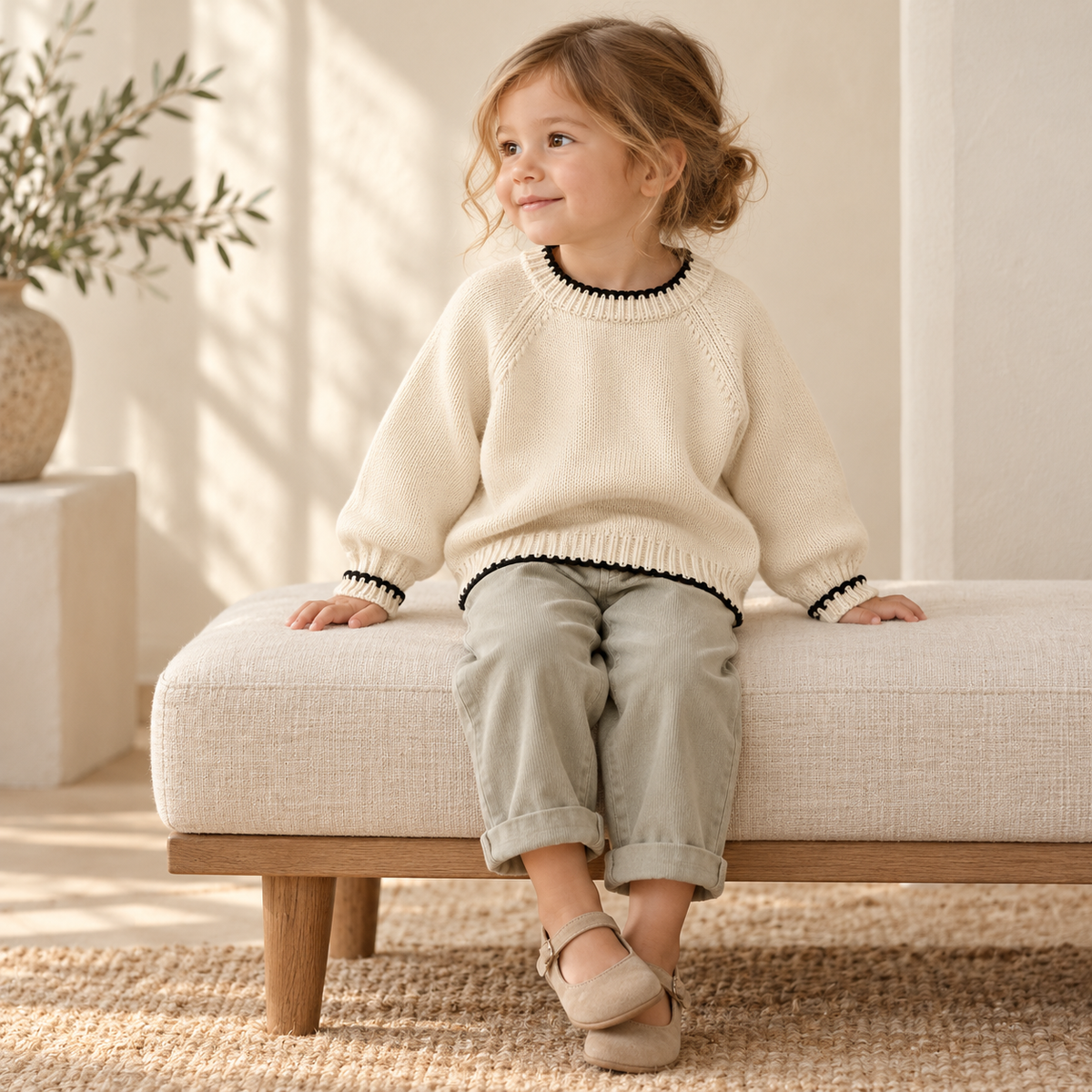 A child wearing The Contrast-Trim Knit Sweater