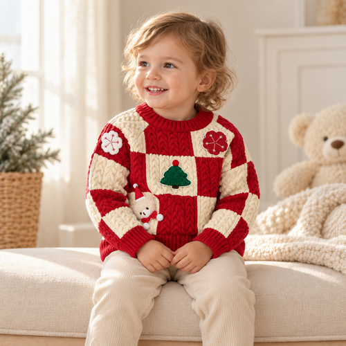 A child wearing The Christmas Patchwork Knit Sweater