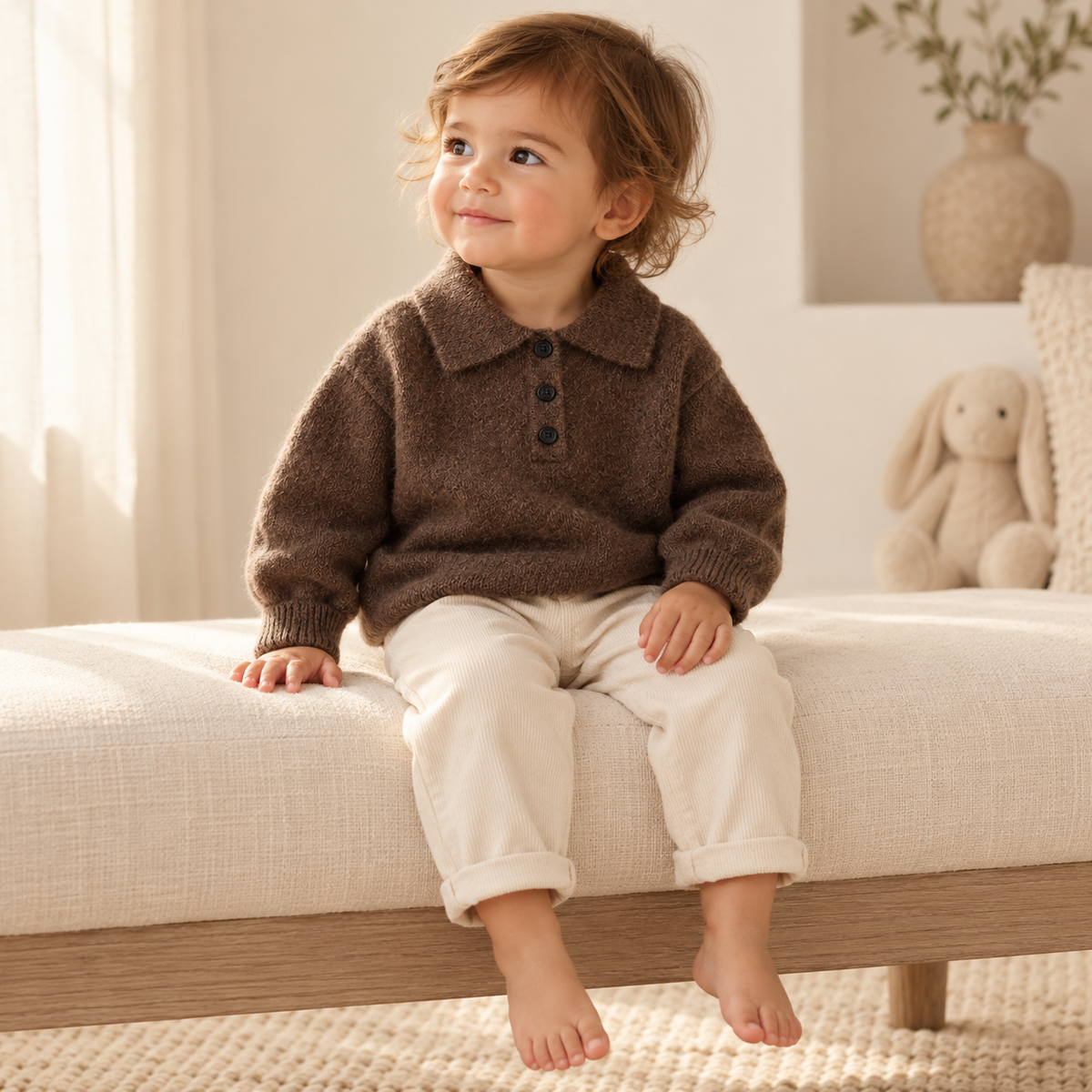A child wearing The Long-Sleeve Knit Polo