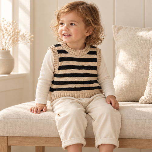 A child wearing The Breton Stripe Knit Vest
