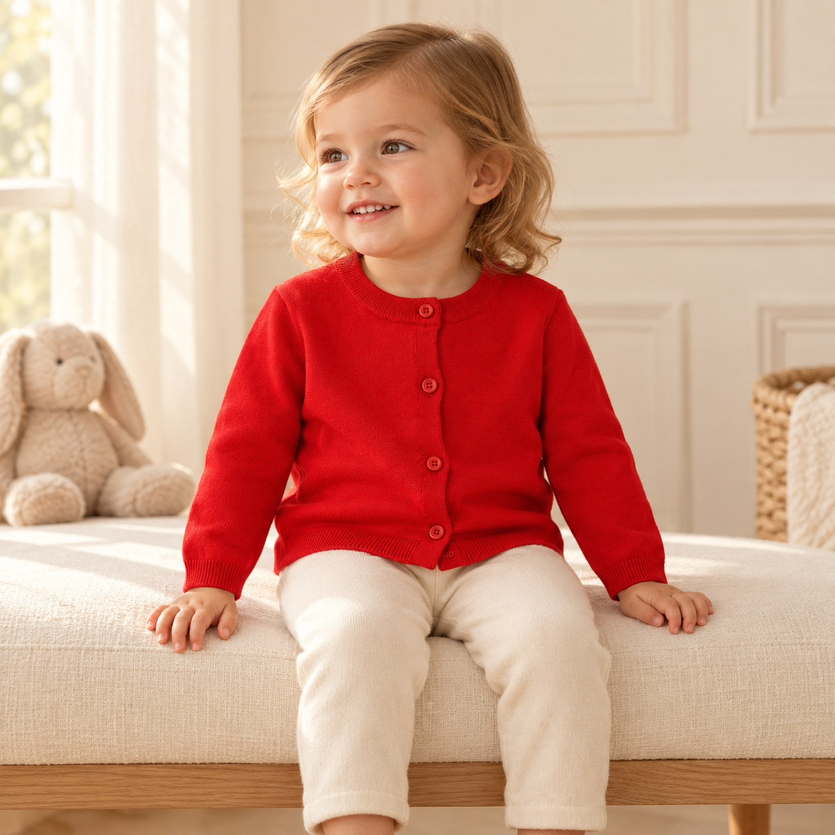 A child wearing The Everyday Fine Knit Cardigan