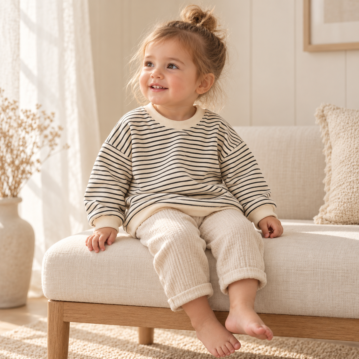 A child wearing The Fine Stripe Long-Sleeve Top