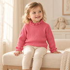 A child wearing The Ruffle-Neck Rib Knit Sweater