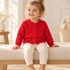A child wearing The Simple Button Knit Cardigan