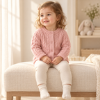 A child wearing The Soft Cable Knit Cardigan