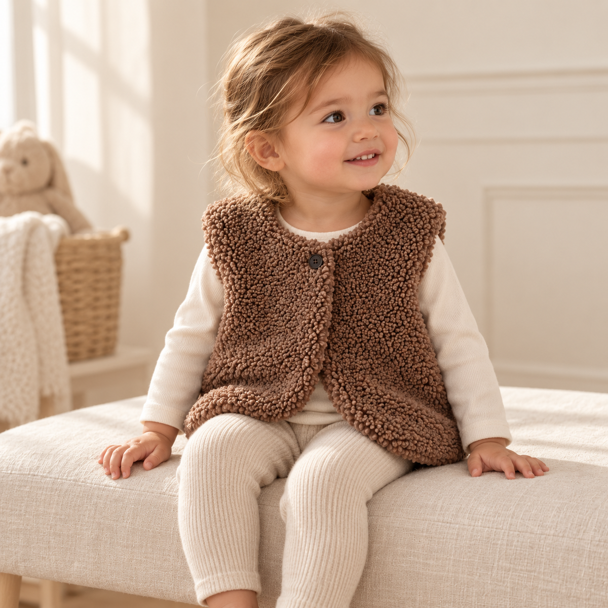 A child wearing The Teddy Button Vest